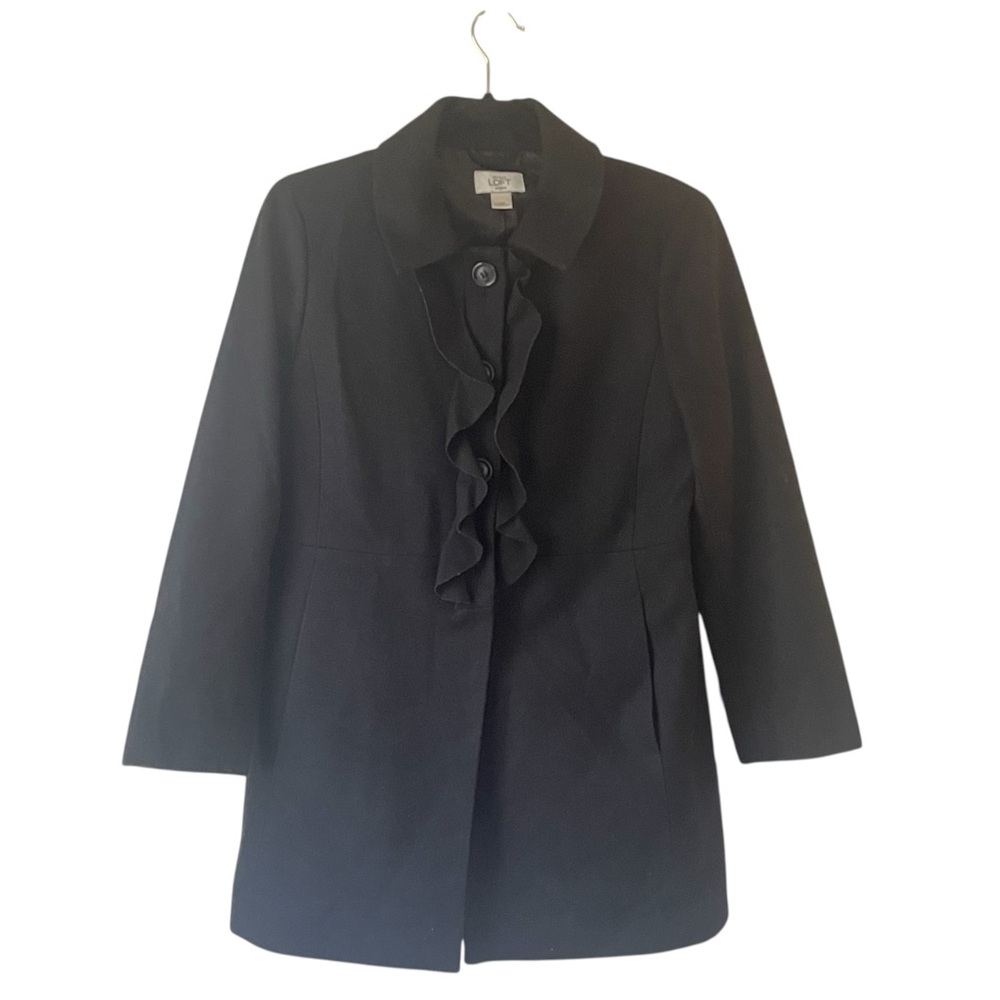 LOFT Ann Taylor black wool blend button up winter coat size 10 petite